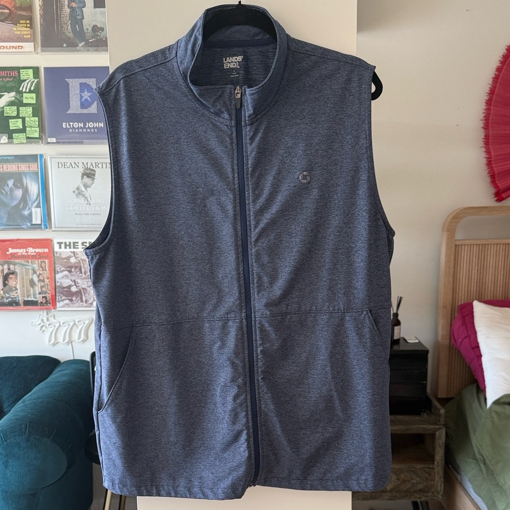 Lands' End JP Morgan Chase Bank Blue Gray Vest